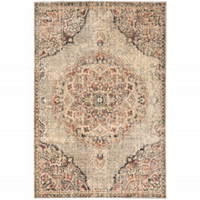 Grey Rust Deep Teal Beige And Orange Oriental Power Loom Stain Resistant Area Rug - 8' x 10'