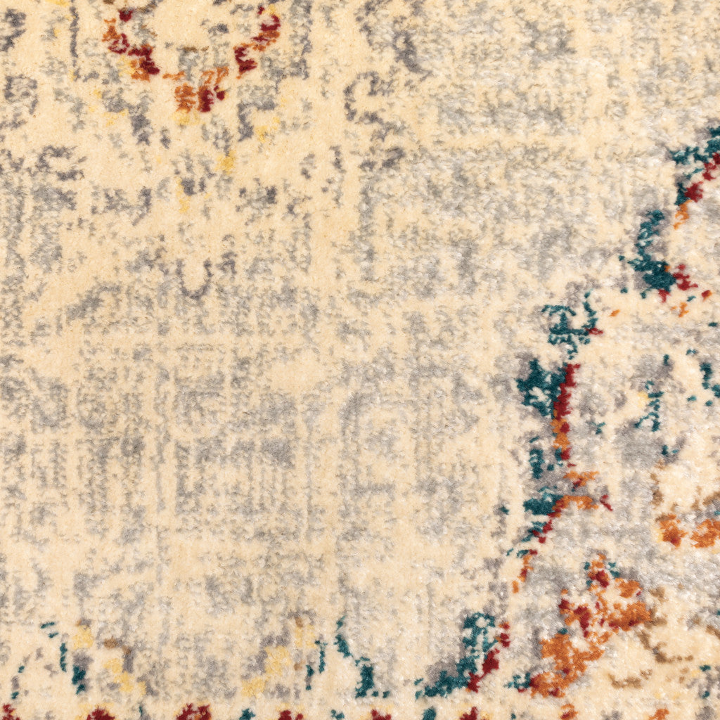 Grey Rust Deep Teal Beige And Orange Oriental Power Loom Stain Resistant Area Rug - 8' x 10'