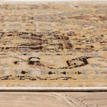 5' X 7' Beige Grey Dolphin Blue Deep Teal Gold And Orange Oriental Power Loom Stain Resistant Area Rug