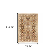 6' X 9' Beige Grey Dolphin Blue Deep Teal Gold And Orange Oriental Power Loom Stain Resistant Area Rug
