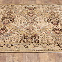 6' X 9' Beige Grey Dolphin Blue Deep Teal Gold And Orange Oriental Power Loom Stain Resistant Area Rug