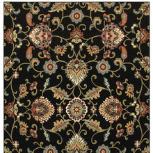 6' X 9' Black Red Green Ivory Salmon And Yellow Floral Power Loom Stain Resistant Area Rug
