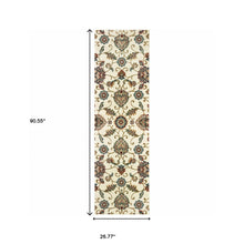 2' X 8' Ivory Floral Power Loom Stain Resistant Runner Rug