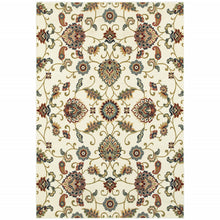 5' X 8' Ivory Green Blue Red Salmon And Yellow Floral Power Loom Stain Resistant Area Rug