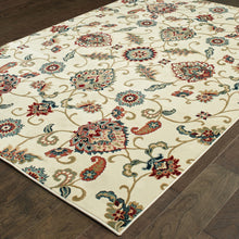 5' X 8' Ivory Green Blue Red Salmon And Yellow Floral Power Loom Stain Resistant Area Rug