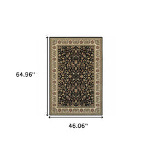 4' X 6' Black And Ivory Oriental Power Loom Stain Resistant Area Rug