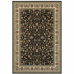 6' X 9' Black And Ivory Oriental Power Loom Stain Resistant Area Rug