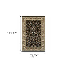 6' X 9' Black And Ivory Oriental Power Loom Stain Resistant Area Rug
