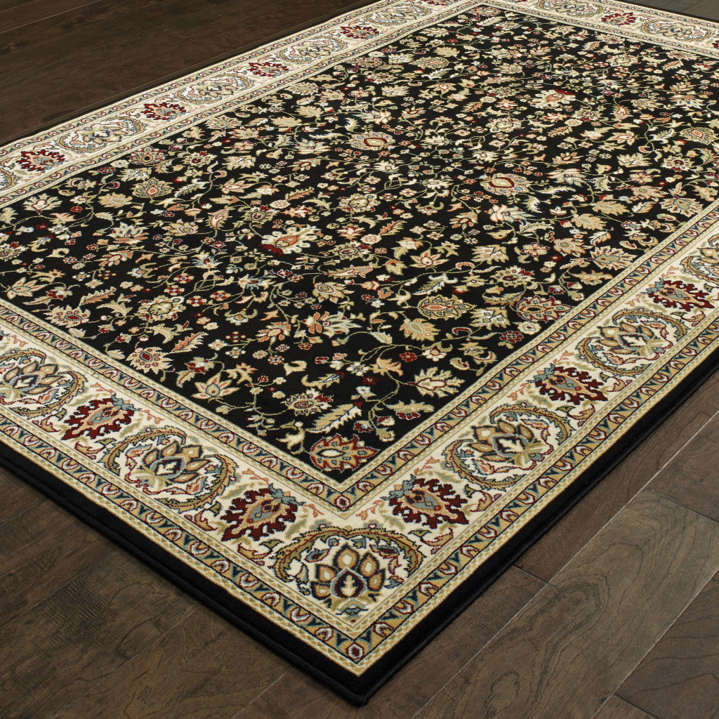 Black And Ivory Oriental Power Loom Stain Resistant Area Rug - 10' x 13'