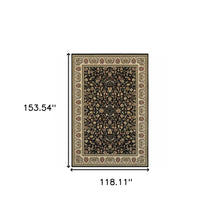 Black And Ivory Oriental Power Loom Stain Resistant Area Rug - 10' x 13'
