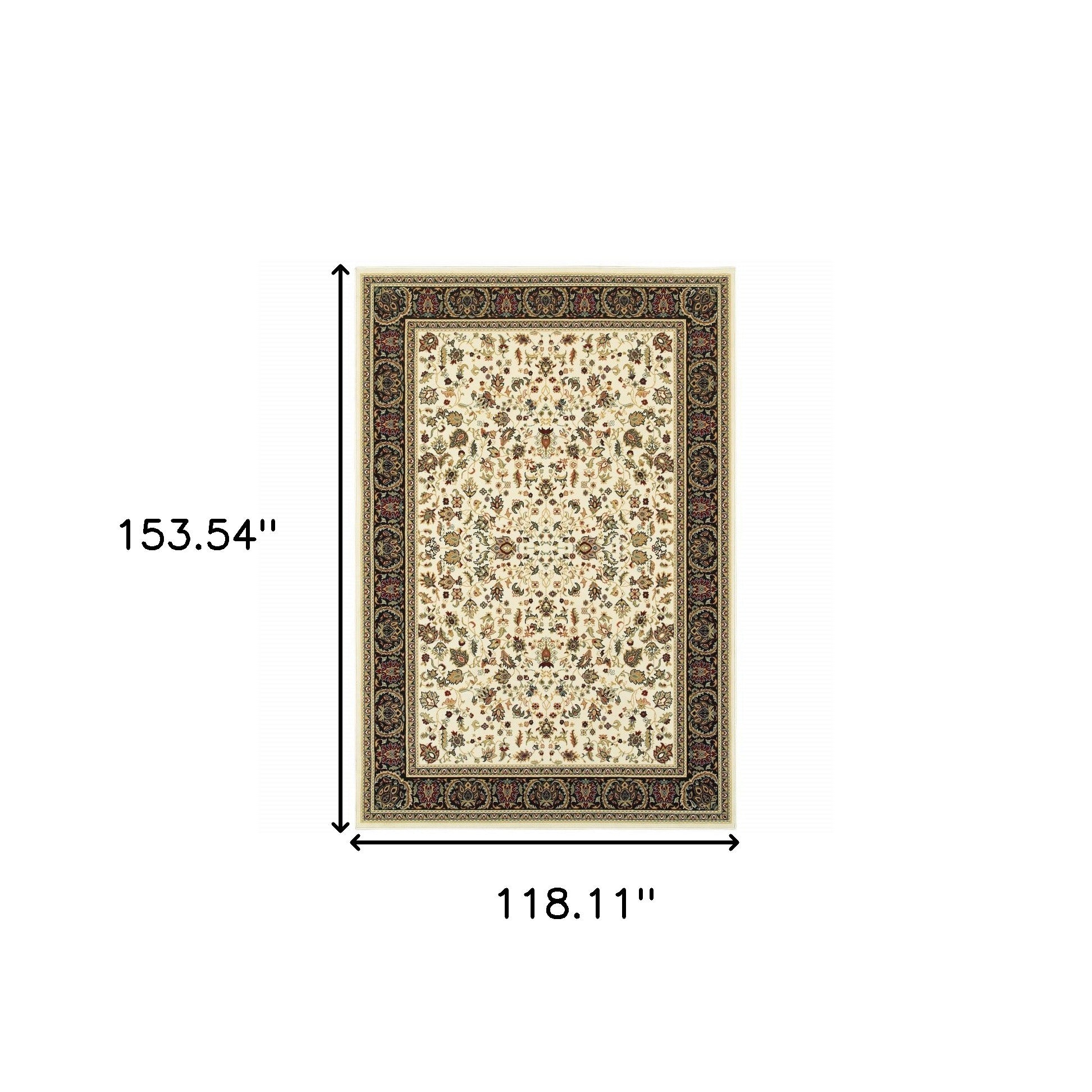 10' X 13' Ivory And Black Oriental Power Loom Stain Resistant Area Rug