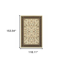 10' X 13' Ivory And Black Oriental Power Loom Stain Resistant Area Rug