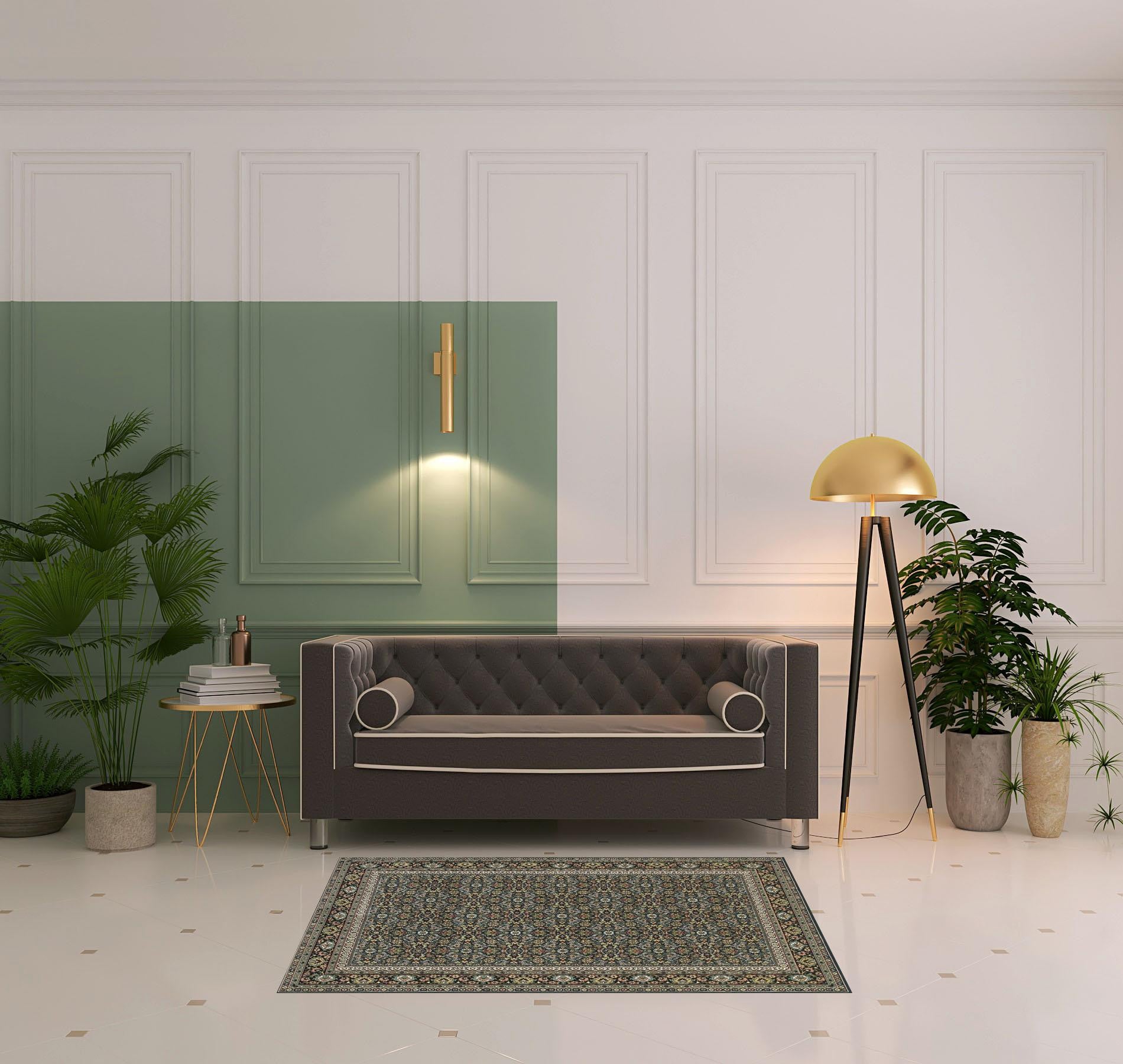 4' X 6' Navy Blue Green Red Ivory And Yellow Oriental Power Loom Stain Resistant Area Rug