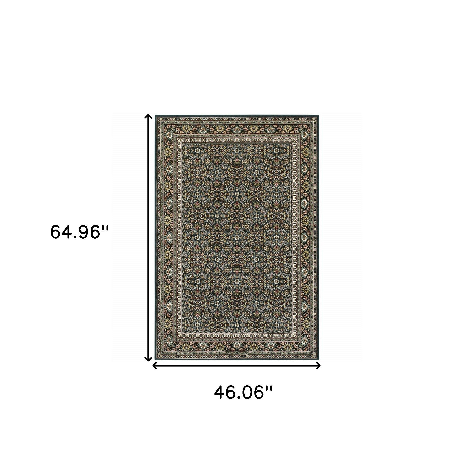 4' X 6' Navy Blue Green Red Ivory And Yellow Oriental Power Loom Stain Resistant Area Rug