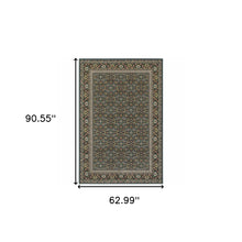 5' X 8' Navy Blue Green Red Ivory And Yellow Oriental Power Loom Stain Resistant Area Rug