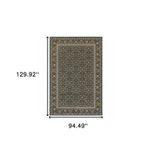 8' X 11' Navy Blue Green Red Ivory And Yellow Oriental Power Loom Stain Resistant Area Rug