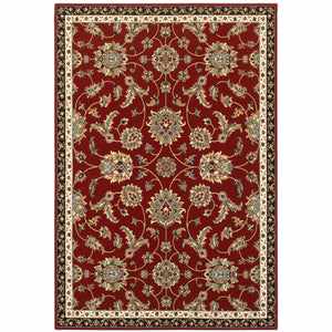8' X 11' Red Black Blue Ivory Green And Salmon Oriental Power Loom Stain Resistant Area Rug
