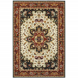 8' X 11' Red And Ivory Oriental Power Loom Stain Resistant Area Rug