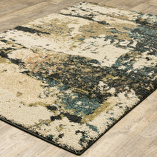 4' X 6' Beige Charcoal Teal And Moss Green Abstract Power Loom Stain Resistant Area Rug