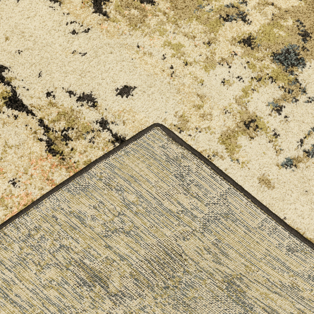 4' X 6' Beige Charcoal Teal And Moss Green Abstract Power Loom Stain Resistant Area Rug