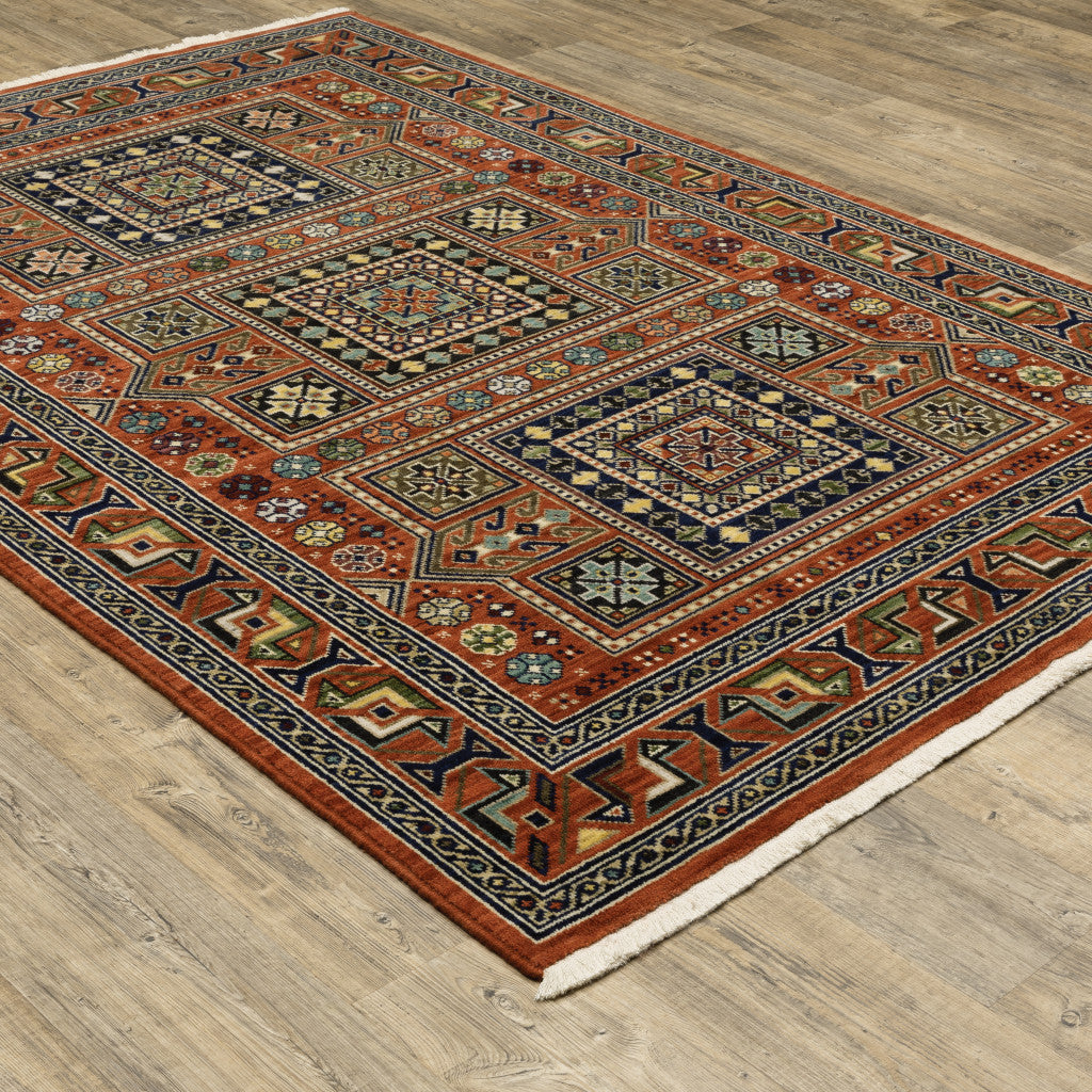 2' X 3' Red Blue Beige And Green Oriental Power Loom Stain Resistant Area Rug With Fringe