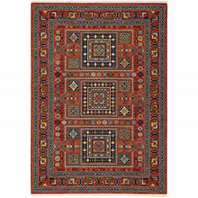 5' X 8' Red Blue Beige And Green Oriental Power Loom Stain Resistant Area Rug With Fringe