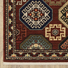 3' X 5' Red Blue Brown And Beige Oriental Power Loom Stain Resistant Area Rug With Fringe