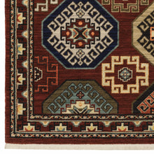 10' X 13' Red Blue Brown And Beige Oriental Power Loom Stain Resistant Area Rug With Fringe