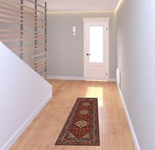 2' X 6' Red Blue Ivory And Orange Oriental Power Loom Stain Resistant Runner Rug With Fringe