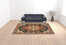 10' X 13' Black Orange And Beige Oriental Power Loom Stain Resistant Area Rug With Fringe