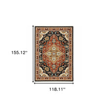 10' X 13' Black Orange And Beige Oriental Power Loom Stain Resistant Area Rug With Fringe