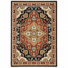 10' X 13' Black Orange And Beige Oriental Power Loom Stain Resistant Area Rug With Fringe