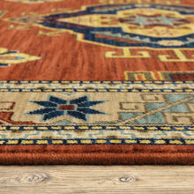 3' X 5' Red Gold Blue Brown Oriental Power Loom Stain Resistant Area Rug With Fringe