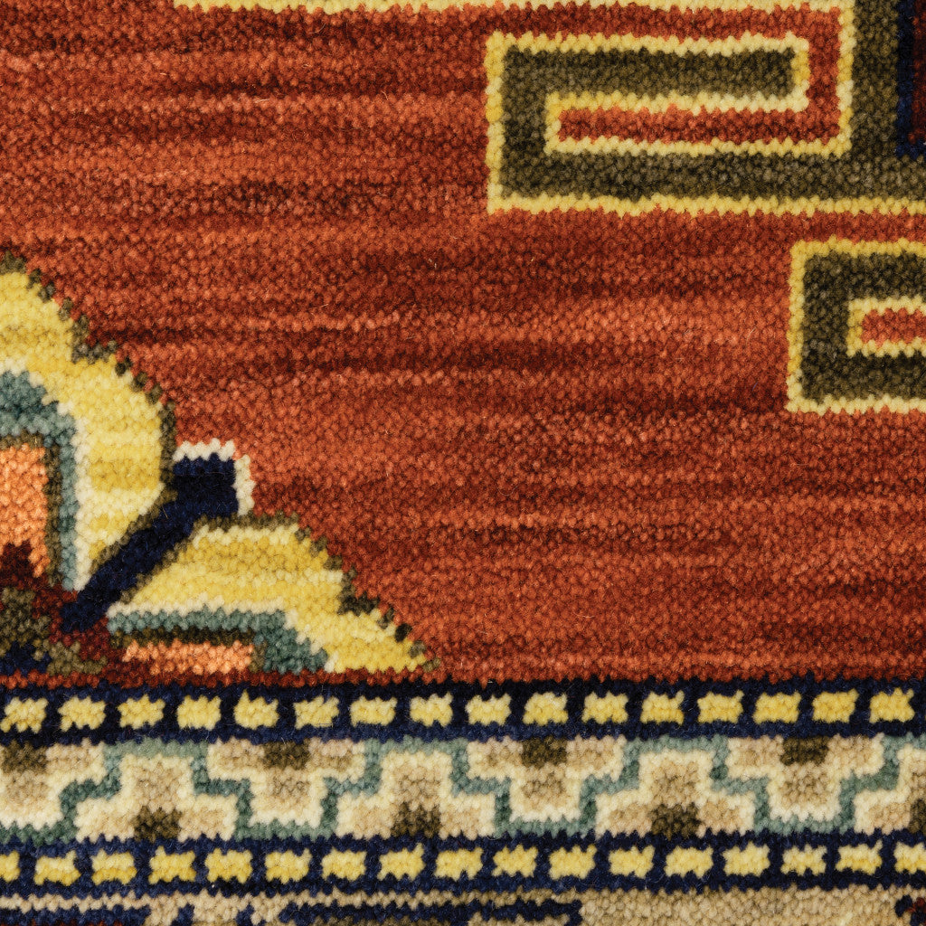 5' X 8' Red Gold Blue Brown Oriental Power Loom Stain Resistant Area Rug With Fringe