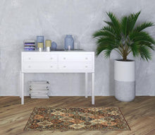 Red Rust Navy Light Blue Brown Orange Ivory And Gold Oriental Power Loom Stain Resistant Area Rug With Fringe - 3' x 5'