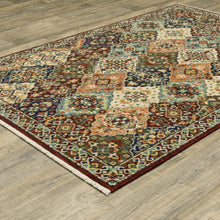 Red Rust Navy Light Blue Brown Orange Ivory And Gold Oriental Power Loom Stain Resistant Area Rug With Fringe - 3' x 5'