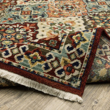 Red Rust Navy Light Blue Brown Orange Ivory And Gold Oriental Power Loom Stain Resistant Area Rug With Fringe - 3' x 5'