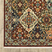 Red Rust Navy Light Blue Brown Orange Ivory And Gold Oriental Power Loom Stain Resistant Area Rug With Fringe - 6' x 9'