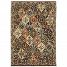 Red Rust Navy Light Blue Brown Orange Ivory And Gold Oriental Power Loom Stain Resistant Area Rug With Fringe - 8' x 11'