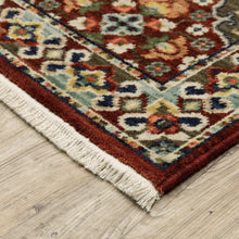 Red Rust Navy Light Blue Brown Orange Ivory And Gold Oriental Power Loom Stain Resistant Area Rug With Fringe - 8' x 11'
