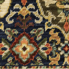 Red Rust Navy Light Blue Brown Orange Ivory And Gold Oriental Power Loom Stain Resistant Area Rug With Fringe - 8' x 11'