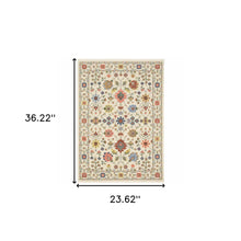 2' X 3' Ivory Oriental Power Loom Stain Resistant Area Rug With Fringe