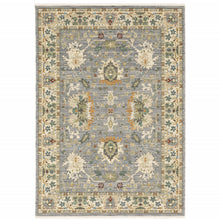 3' X 5' Grey Ivory Orange Teal Green Charcoal Blue And Red Oriental Power Loom Stain Resistant Area Rug With Fringe