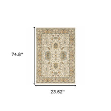 2' X 6' Ivory Grey Orange Green Blue And Red Oriental Power Loom Stain Resistant Runner Rug With Fringe