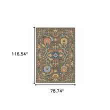 6' X 9' Grey Blue Pink Orange Rust Red Green And Ivory Oriental Power Loom Stain Resistant Area Rug With Fringe
