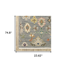 2' X 6' Grey Ivory Gold Salmon Red Blue And Green Oriental Power Loom Stain Resistant Runner Rug With Fringe