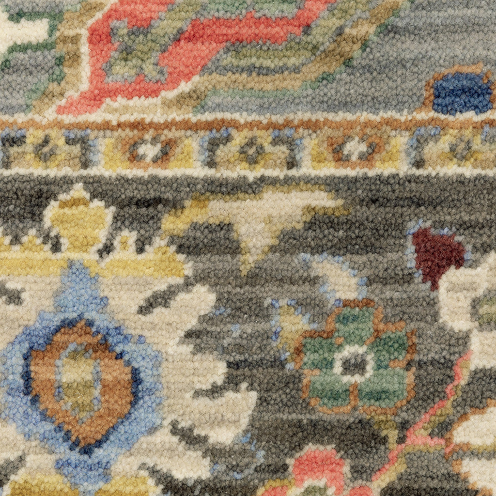 Blue Grey Gold Green Pink Orange Ivory And Red Oriental Power Loom Stain Resistant Area Rug With Fringe 2' X 3'