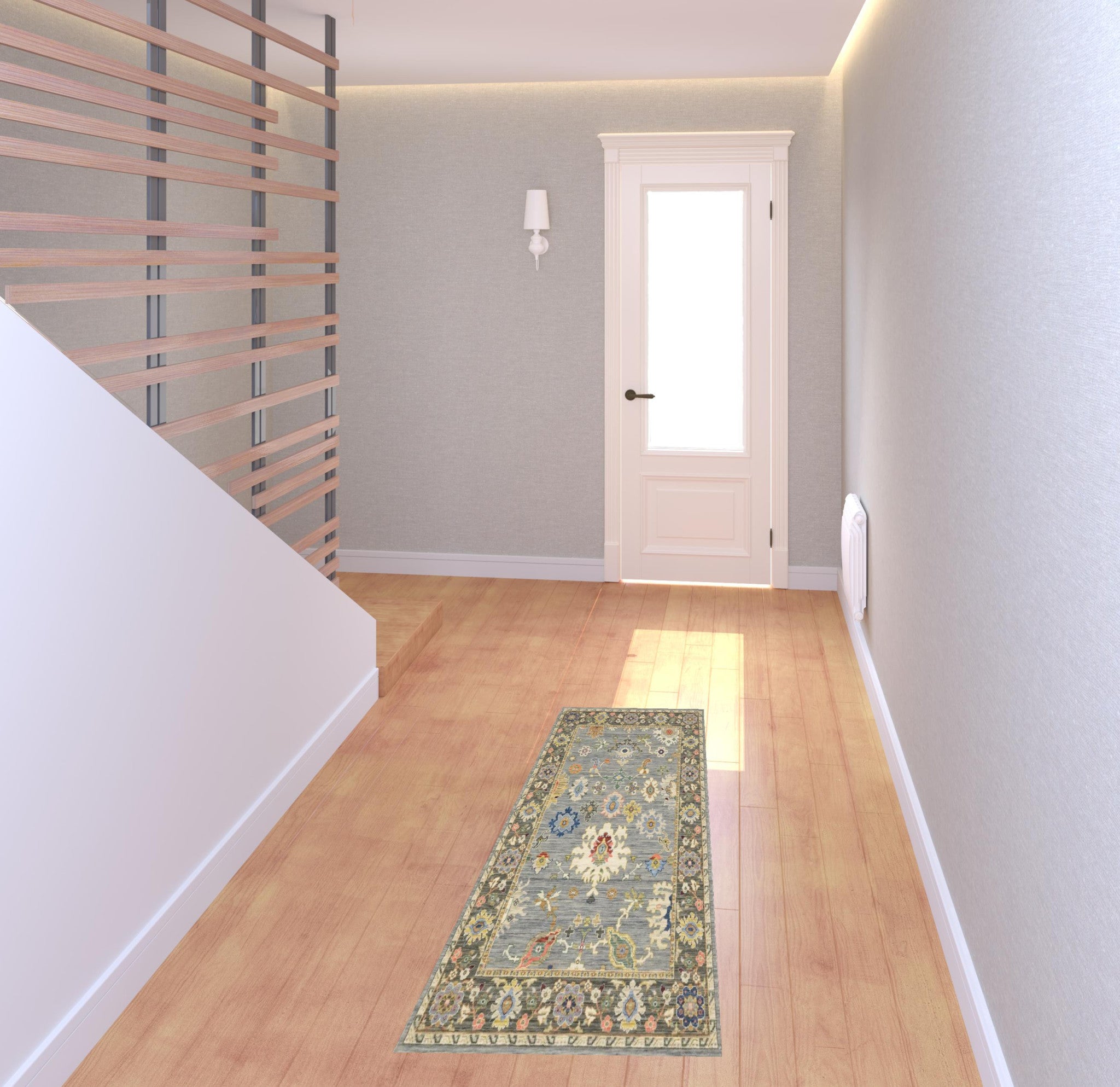 Blue Grey Gold Green Pink Orange Ivory And Red Oriental Power Loom Stain Resistant Runner Rug With Fringe 2' X 6'