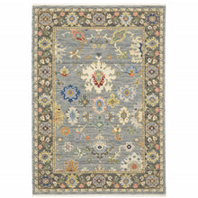 Blue Grey Gold Green Pink Orange Ivory And Red Oriental Power Loom Stain Resistant Area Rug With Fringe 3' X 5'