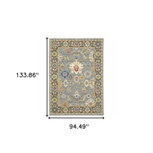 Blue Grey Gold Green Pink Orange Ivory And Red Oriental Power Loom Stain Resistant Area Rug With Fringe 8' X 11'